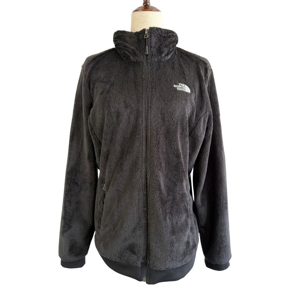 North Face Osito Fleece Jacket Womens Large Black Full Zip High Pile EUC